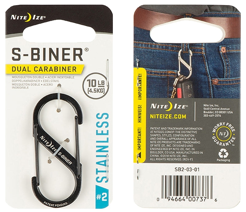 Nite Ize S-Biner Series SB2-03-01 Dual Carabiner, #2 Dia Ring, Stainless Steel