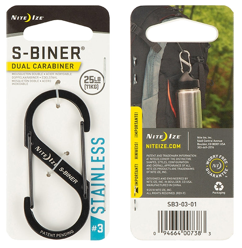 Nite Ize S-Biner Series SB3-03-01 Dual Carabiner, #3 Dia Ring, Black