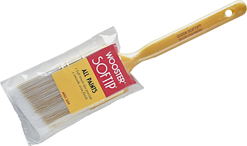 Wooster Q3208-1 Paint Brush, Pearl/White/Yellow, Solid Plastic Handle, 1 in W, Angle Sash Brush, 2-3/16 in L Bristle