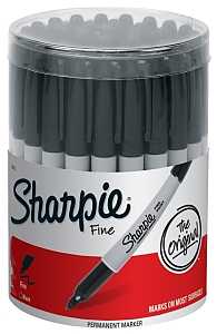 Sharpie 35010 Permanent Marker, Fine Lead/Tip, Black Lead/Tip, Glass, Metal, Plastic Applicable Materials, Pack of 36