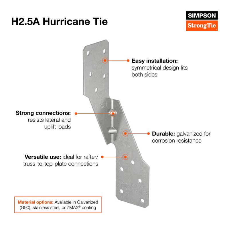 Simpson Strong-Tie 6 in. H X 1.69 in. W 18 Ga. Galvanized Steel Hurricane Tie