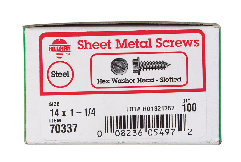 HILLMAN No. 14 X 1-1/4 in. L Slotted Hex Washer Head Sheet Metal Screws 100 pk