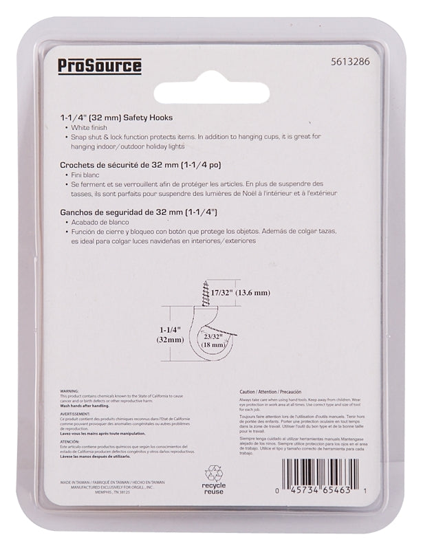 ProSource PH-122244-PS Cup Hook, 17/32 in Thread, 46 mm L, Zinc Alloy, White