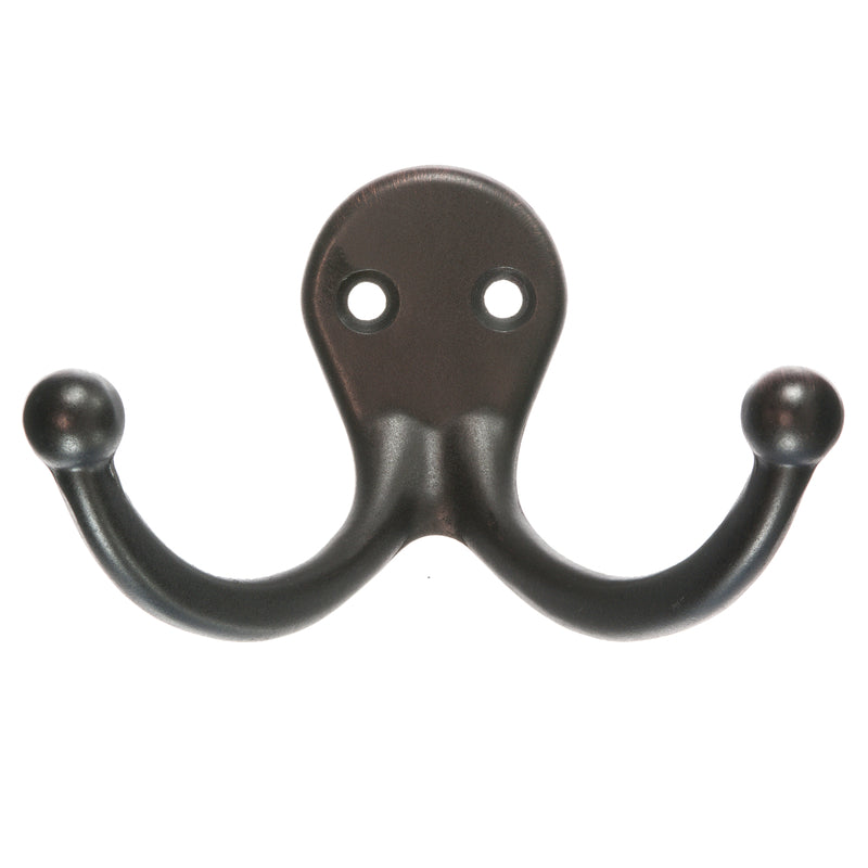 Ace 1 in. L Oil Rubbed Bronze Brown Metal Small Double Garment Hook 2 pk, Pack of 5