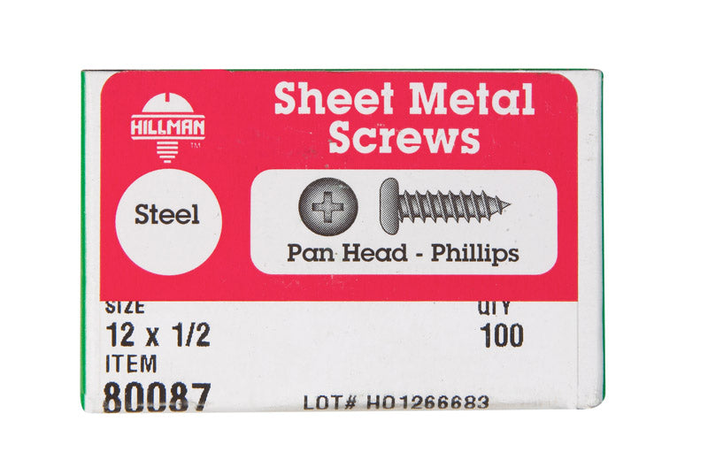 HILLMAN No. 12 X 1/2 in. L Phillips Pan Head Sheet Metal Screws 100 pk
