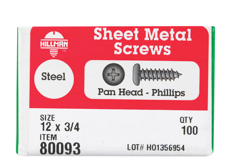 HILLMAN No. 12 X 3/4 in. L Phillips Pan Head Sheet Metal Screws 100 pk