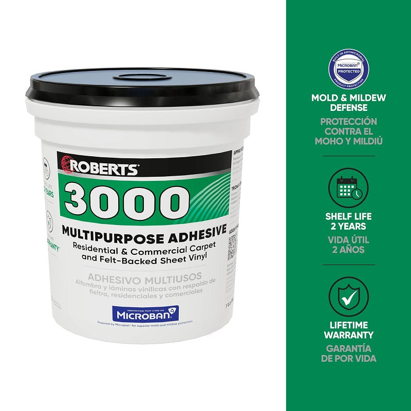 Roberts 3000 Series 3000-1 Multi-Purpose Adhesive, Creamy Tan, 1 gal Pail, Pack of 4