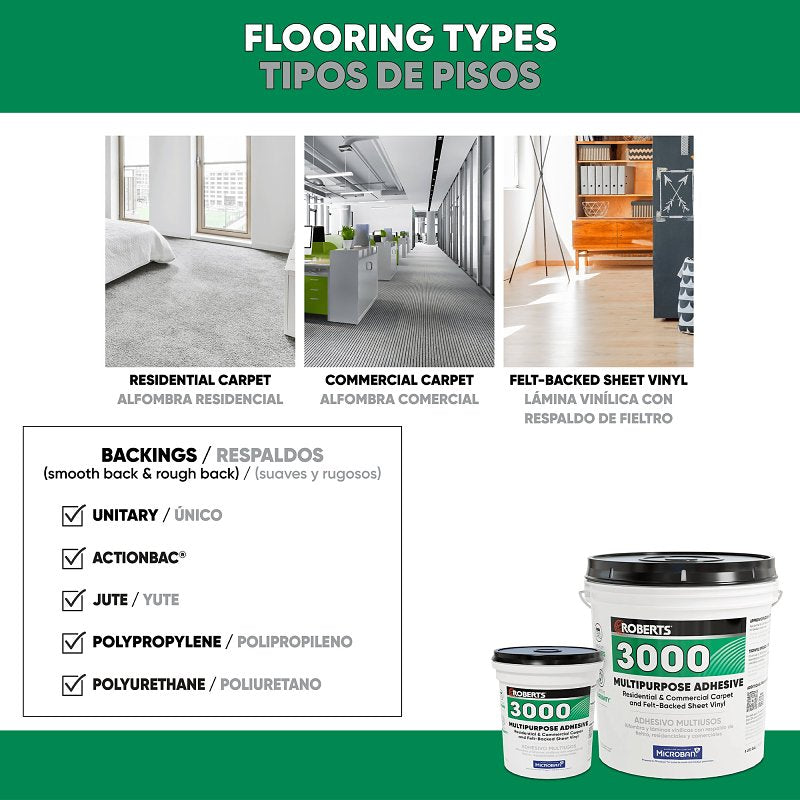 Roberts 3000 Series 3000-1 Multi-Purpose Adhesive, Creamy Tan, 1 gal Pail, Pack of 4