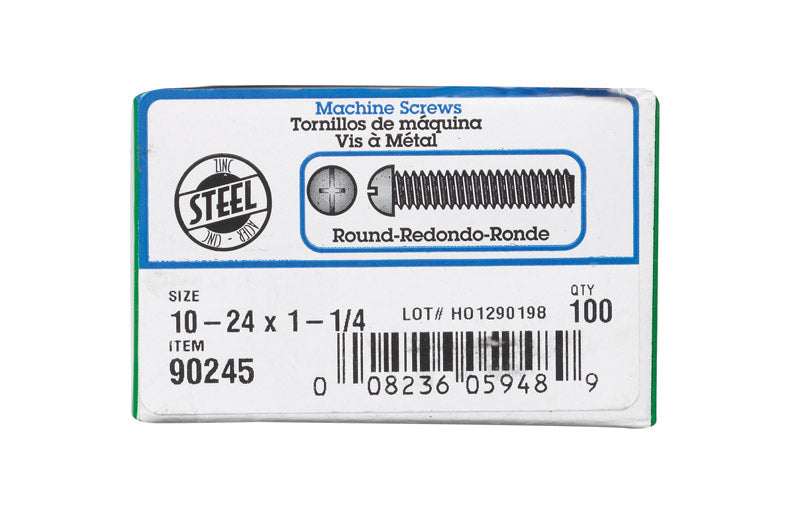 HILLMAN No. 10-24 X 1-1/4 in. L Combination Round Head Zinc-Plated Steel Machine Screws 100 pk