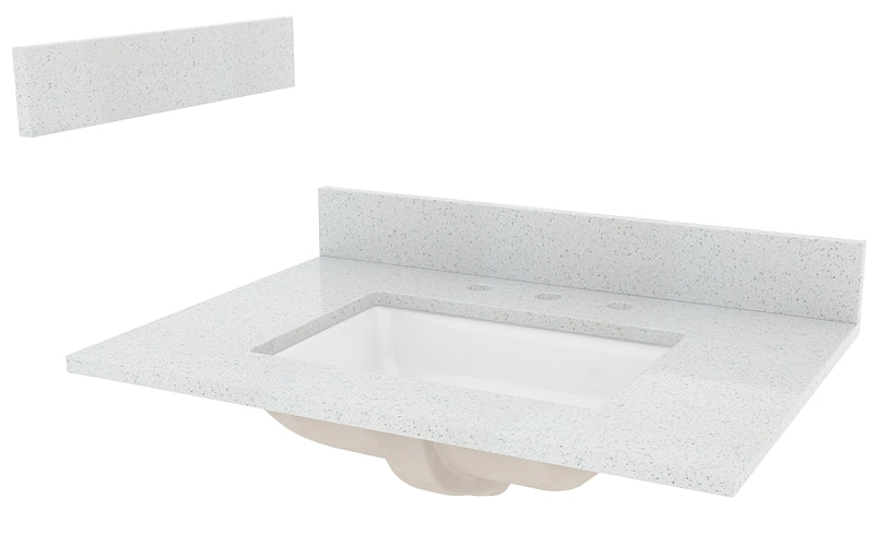 Craft + Main STE31228SWR Vanity Top, 31 in OAL, 22 in OAW, Stone/Vitreous China, Silver Crystal White, Under Mount Sink