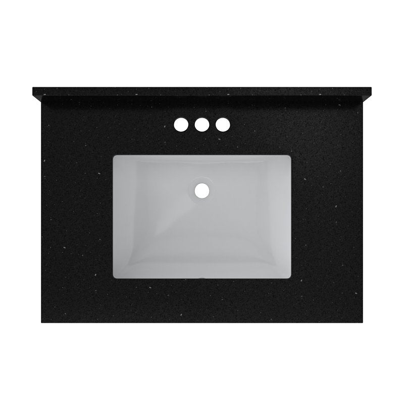 Craft + Main QZ31224BGR Vanity Top, 22 in OAL, 31 in OAW, Ceramic/Quartz, Black Galaxy, Undermount Sink, 1-Bowl