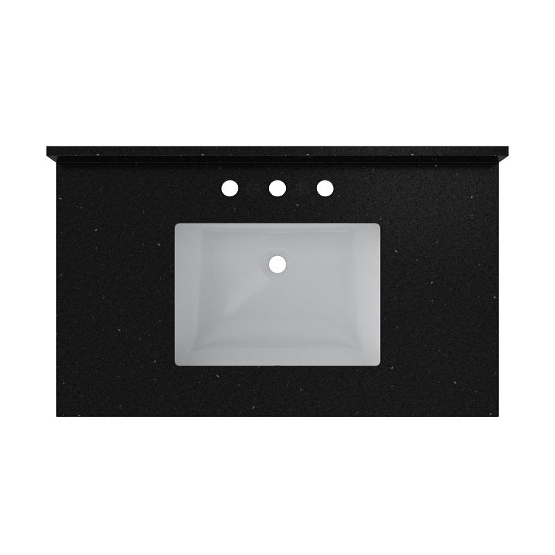 Craft + Main QZ37228BGR Vanity Top, 22 in OAL, 37 in OAW, Ceramic/Quartz, Black Galaxy, Undermount Sink, 1-Bowl