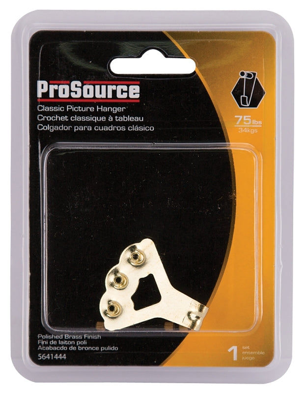 ProSource PH-122274-PS Picture Hanger, 75 lb, Steel, Polished Brass, Brass, Nail