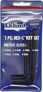 Eklind 69205 Hex Key Set, Includes: 2 to 8 mm Keys, 7-Piece, Steel, Black