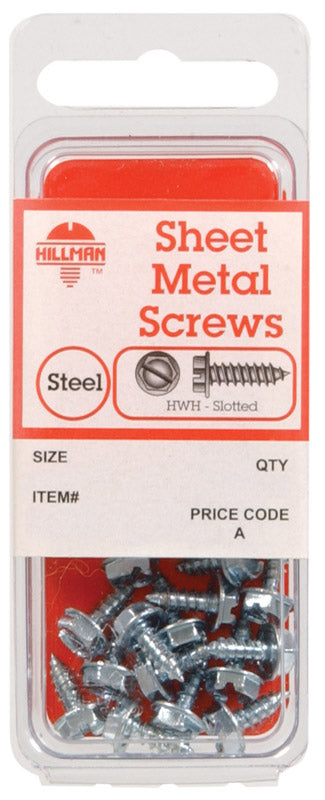 HILLMAN No. 8 X 3/4 in. L Slotted Hex Washer Head Sheet Metal Screws 12 pk, Pack of 10
