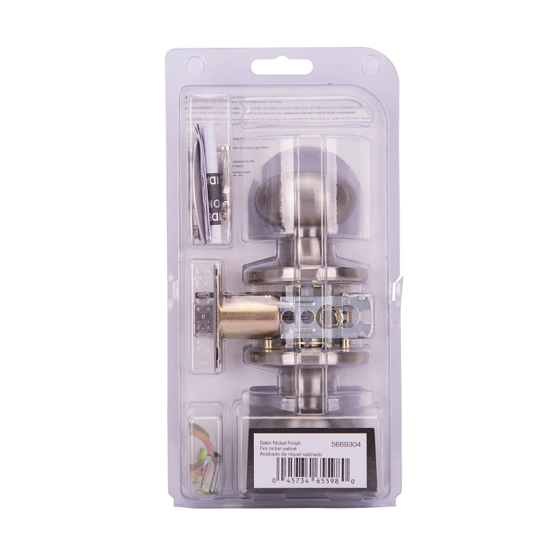 ProSource TFX230V-PS Passage Knob, Metal, Satin Nickel, 2-3/8 to 2-3/4 in Backset, 1-3/8 to 1-3/4 in Thick Door