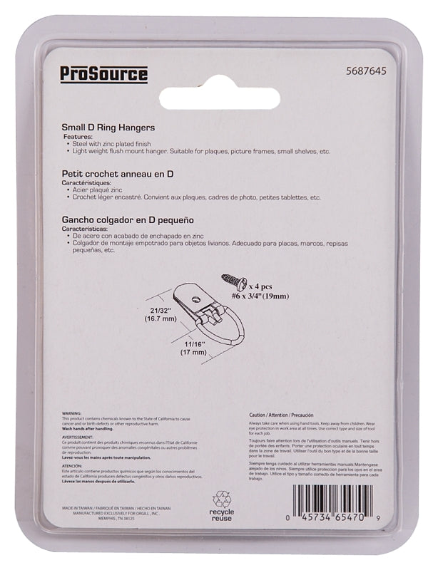ProSource PH-122317-PS Frame Hanger, 4.5 lb, Steel, Zinc, Zinc, Flush Mounting