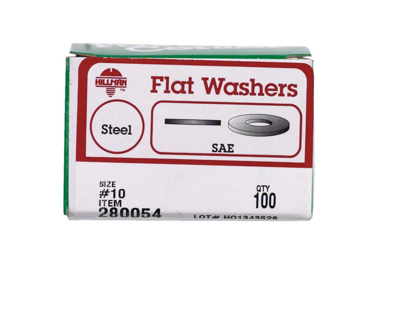 HILLMAN Zinc-Plated Steel .190 in. SAE Flat Washer 100 pk