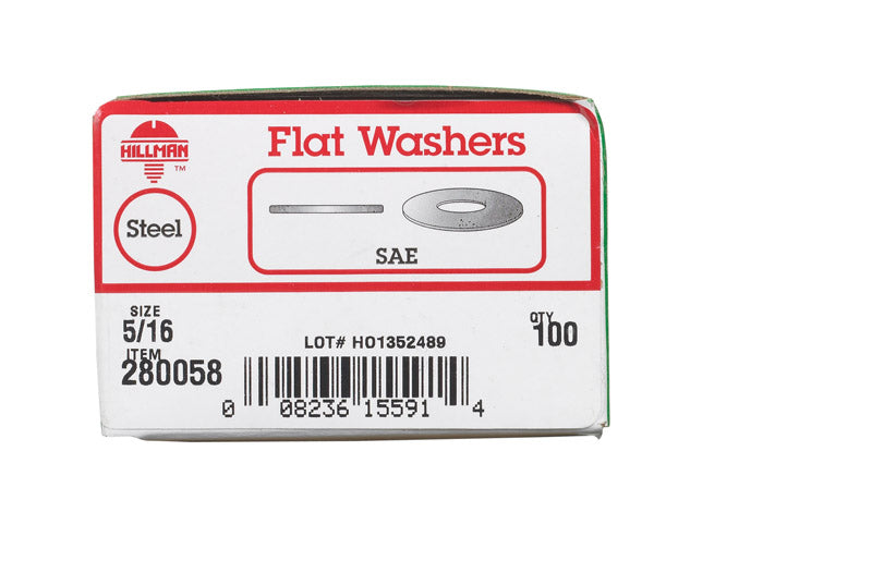 HILLMAN Zinc-Plated Steel 5/16 in. SAE Flat Washer 100 pk
