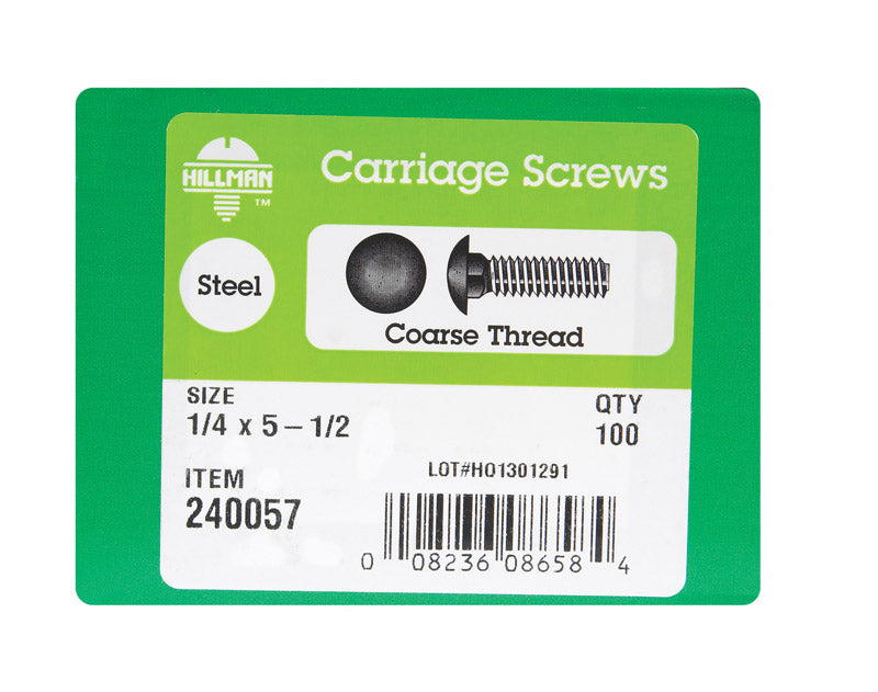 HILLMAN 1/4 in. X 5-1/2 in. L Zinc-Plated Steel Carriage Bolt 100 pk