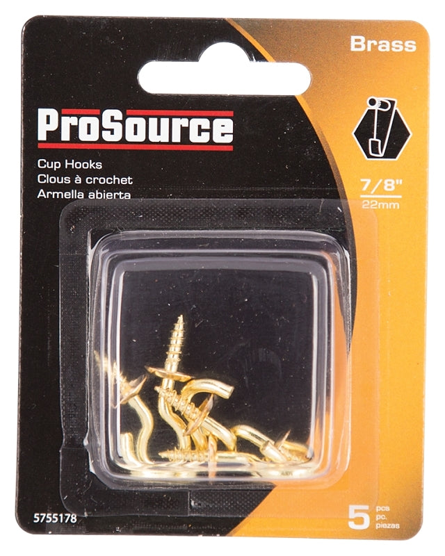 ProSource LR-391-PS Cup Hook, 11/32 in Opening, 3.2 mm Thread, 1-1/4 in L, Brass, Brass