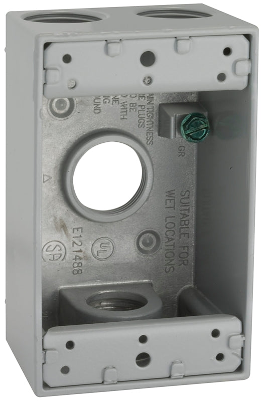 Bell Outdoor 5330-0 Weatherproof Box, 2-13/16 in W, 4-9/16 in D, 4.559 in H, 4-Knockout, Aluminum, Gray, Powder-Coated