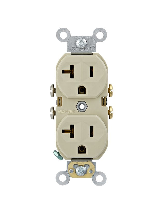 Leviton CBR20-I Duplex Outlet, 2 -Pole, 20 A, 125 VAC, NEMA: 5-20R, Ivory