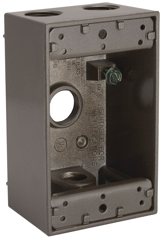 Bell Outdoor 5321-2 Weatherproof Box, 2-13/16 in W, 4-9/16 in D, 2-9/64 in H, 4-Knockout, NEMA 3R, Aluminum, Bronze