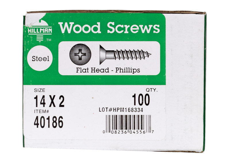 HILLMAN No. 14 X 2 in. L Phillips Zinc-Plated Coarse Wood Screws 100 pk