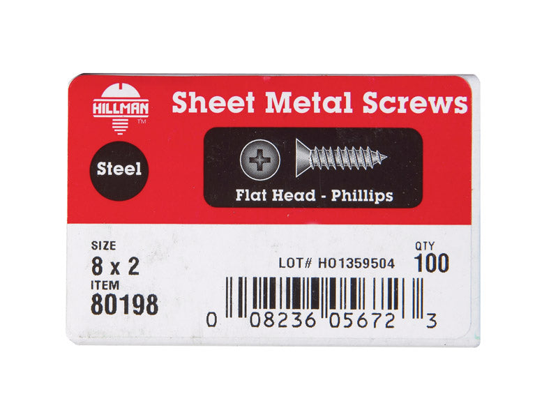 HILLMAN No. 8 X 2 in. L Phillips Flat Head Sheet Metal Screws 100 pk