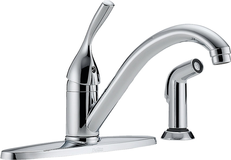 Delta 400-DST Kitchen Faucet with Side Sprayer, 1.8 gpm, 1-Handle, Brass, Chrome Plated, Deck, Lever Handle