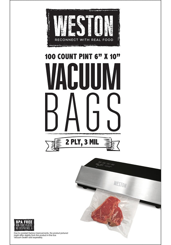 Weston 30-0106-W Vacuum Seal Bag, Plastic, Clear