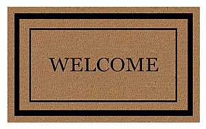 Fanmats 58773 Door Mat with Border, 30 in L, 18 in W, Black Flocked Pattern, Coir Surface
