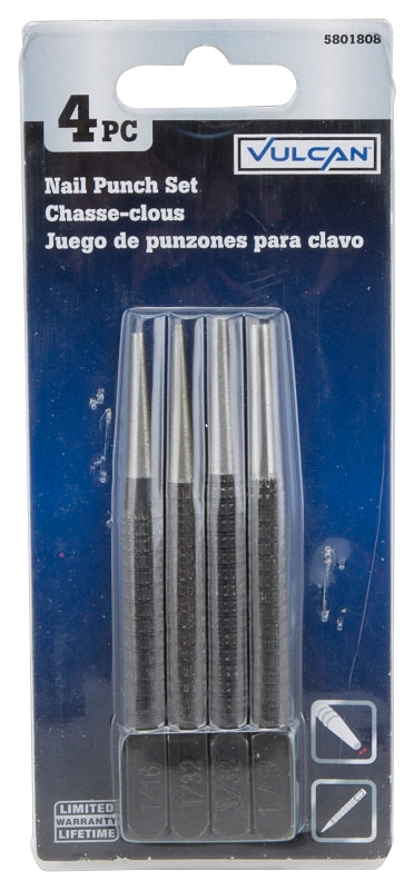 Vulcan JLO-048 Nail Punch Set, 4-Piece, Alloy Steel, Blackened, Black