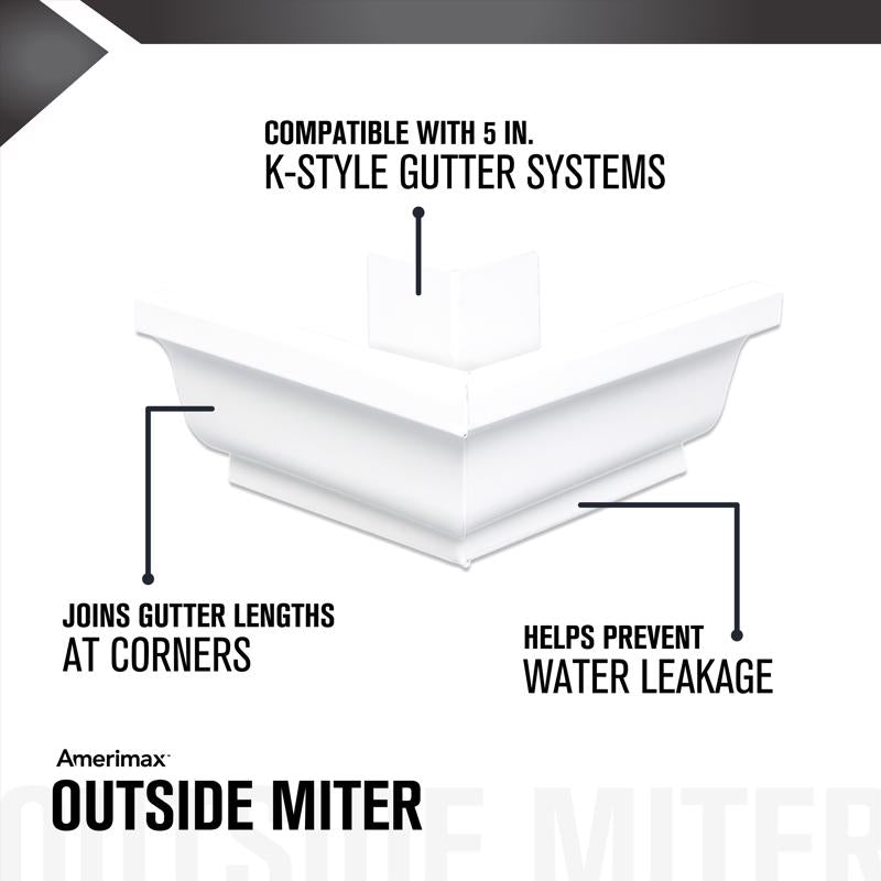 Amerimax 5 in. W X 7.25 in. L White Aluminum K Outside Miter, Pack of 16
