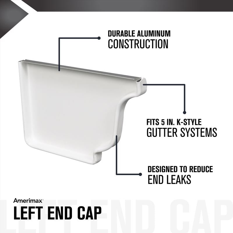 Amerimax 3.5 in. H X 5 in. W X 0.5 in. L White Aluminum K Left End Cap, Pack of 15