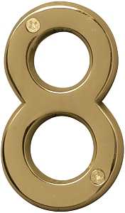 Hy-Ko Prestige Series BR-42PB/8 House Number, 2.938 in W x 6.875 in H Dimensions, Character: 8, 4 in H Character, Brass, Pack of 3