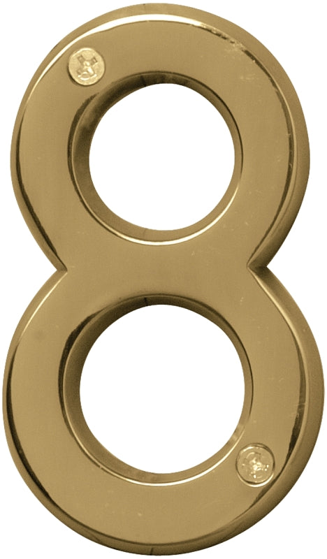 Hy-Ko Prestige Series BR-42PB/8 House Number, 2.938 in W x 6.875 in H Dimensions, Character: 8, 4 in H Character, Brass, Pack of 3