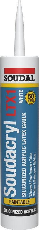 Soudal Soudacryl LTX1 146901 Siliconized Acrylic Latex Caulk, Clear, -20 to 185 deg F, 10.1 fl-oz Cartridge