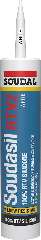 Soudal Soudasil RTV2 146726 Silicone Sealant, White, 24 hr Curing, -40 to 325 deg F, 10.1 fl-oz Cartridge