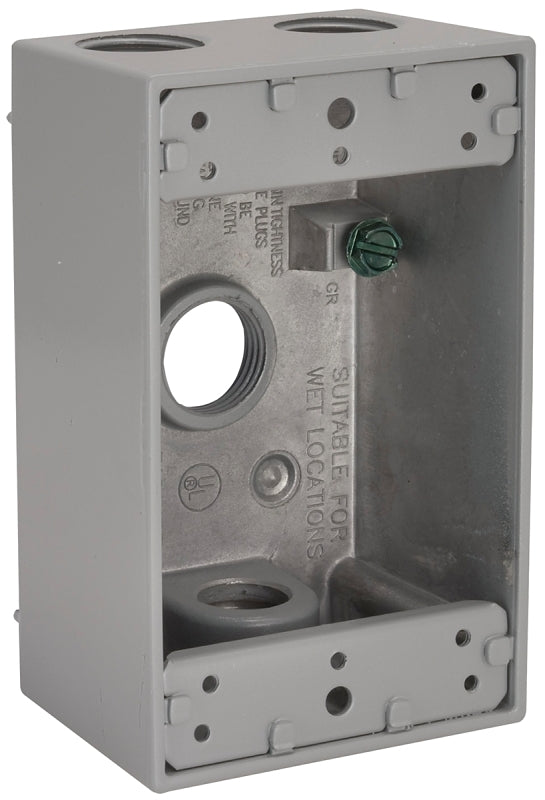 Bell Outdoor 5321-5 Weatherproof Box, 2-13/16 in W, 4-9/16 in D, 2-9/64 in H, 4-Knockout, NEMA 3R, Aluminum, Gray