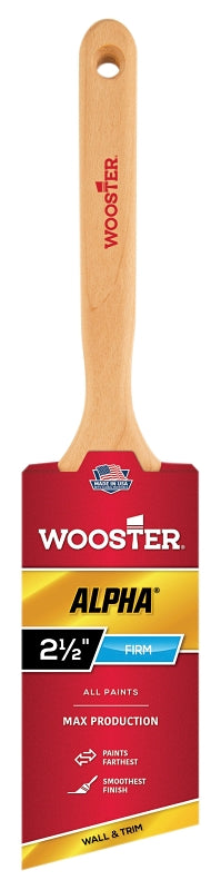 Wooster Alpha 4231-2 1/2 Paint Brush, 2-1/2 in W, 2-15/16 in L Bristle, Synthetic Fabric Bristle, Angular Handle