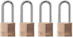 Master Lock 140QLH Padlock, 1-9/16 in W Body, Keyed Alike Key, 1/4 in Dia Shackle, Steel Shackle, Gold, Solid Brass Body