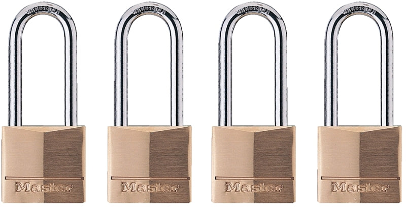Master Lock 140QLH Padlock, 1-9/16 in W Body, Keyed Alike Key, 1/4 in Dia Shackle, Steel Shackle, Gold, Solid Brass Body