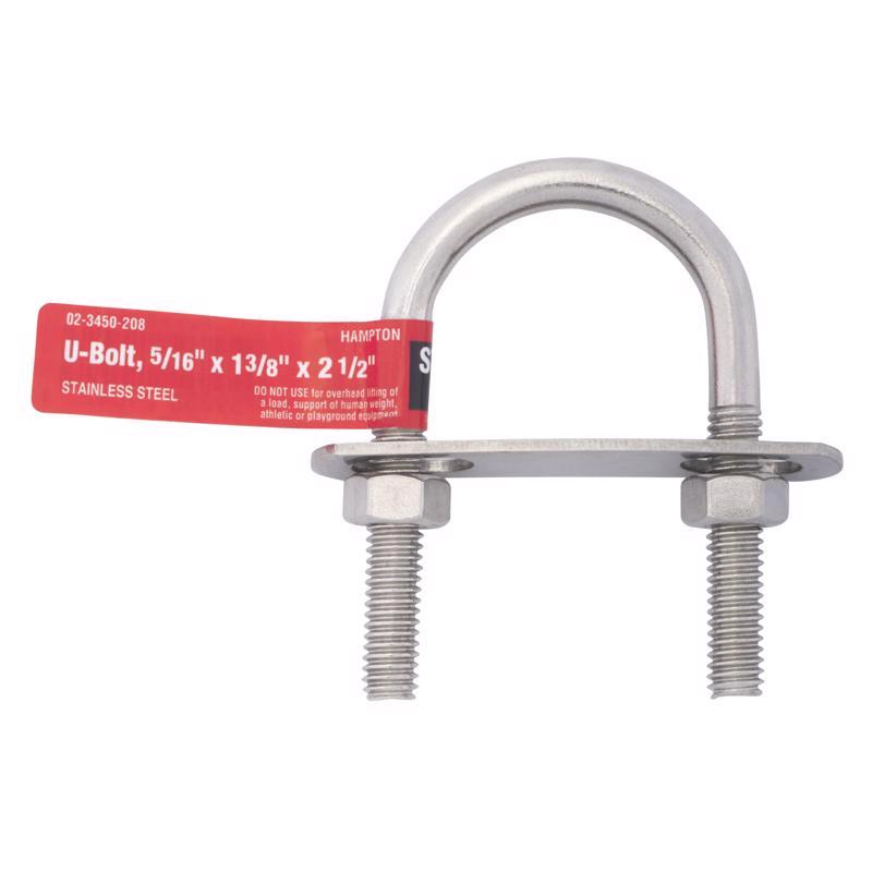 Hampton 5/16 in. X 1-3/8 in. W X 2-1/2 in. L Coarse Zinc-Plated Stainless Steel U-Bolt, Pack of 5