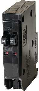 Square D QO QO2020CP Circuit Breaker, Mini, Tandem, 20 A, 1-Pole, 120/240 V, Plug, Black
