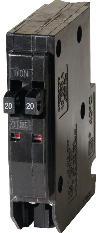 Square D QO QO2020CP Circuit Breaker, Mini, Tandem, 20 A, 1-Pole, 120/240 V, Plug, Black