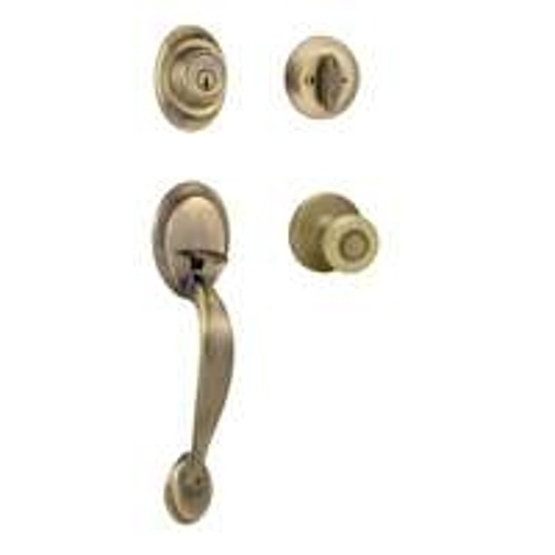 Kwikset 687 DAXT5SMTCP Combination Lockset, Knob Handle, Dakota Design, Antique Brass, Knob Interior Handle, 3 Grade