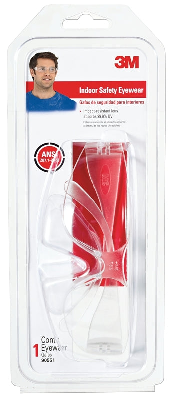 3M 90551-00000B Safety Glasses, Clear Frame, Anti-Scratch Lens, Polycarbonate Lens, Wraparound Frame