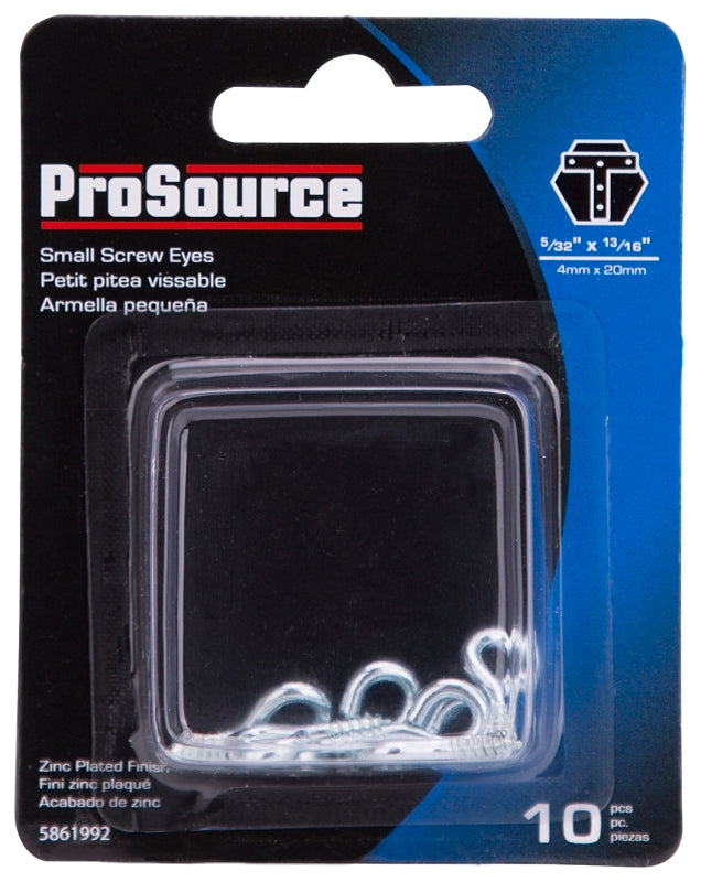 ProSource LR-226-PS Screw Eye, 2.4 mm Dia Wire, 3.1 mm Thread, 5/16 in L Thread, 13/16 in OAL, 36 lb Working Load, Steel